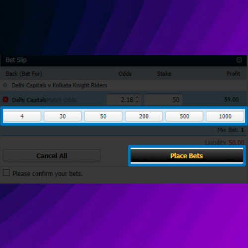 Enter the bet amount and confirm it on the MCW website